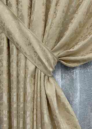 Комплект штор VR-Textil Льон Мармур 150х270 2шт і Тюль 400х270 1270ш-1400т Бежевий з білим 71-123/3 Київ