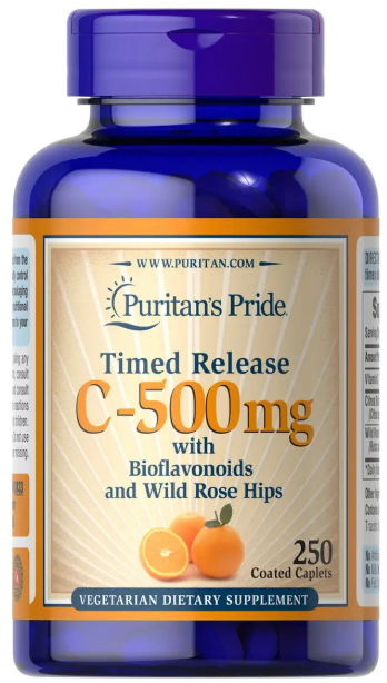 Вітамін C з біофлавоноїдами Puritan's Pride Vitamin C-500 mg with Rose Hips Time Release 250 капс Київ - фото 1