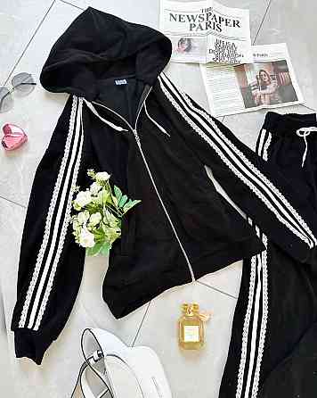 Жіночий стильний прогулянковий велюровий костюм-двійка Чорний, 52/54 Одеса