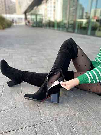 Nivelle Ботфорти зимові жіночі з натуральної замші чорні на підборах, наповнювач євро-вовна 536 Коломыя