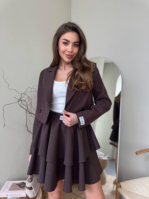 Женский стильный костюм двойка: пиджак и юбка креп-костюмка + подкладка Шоколад, 46/48 Одесса - изображение 3