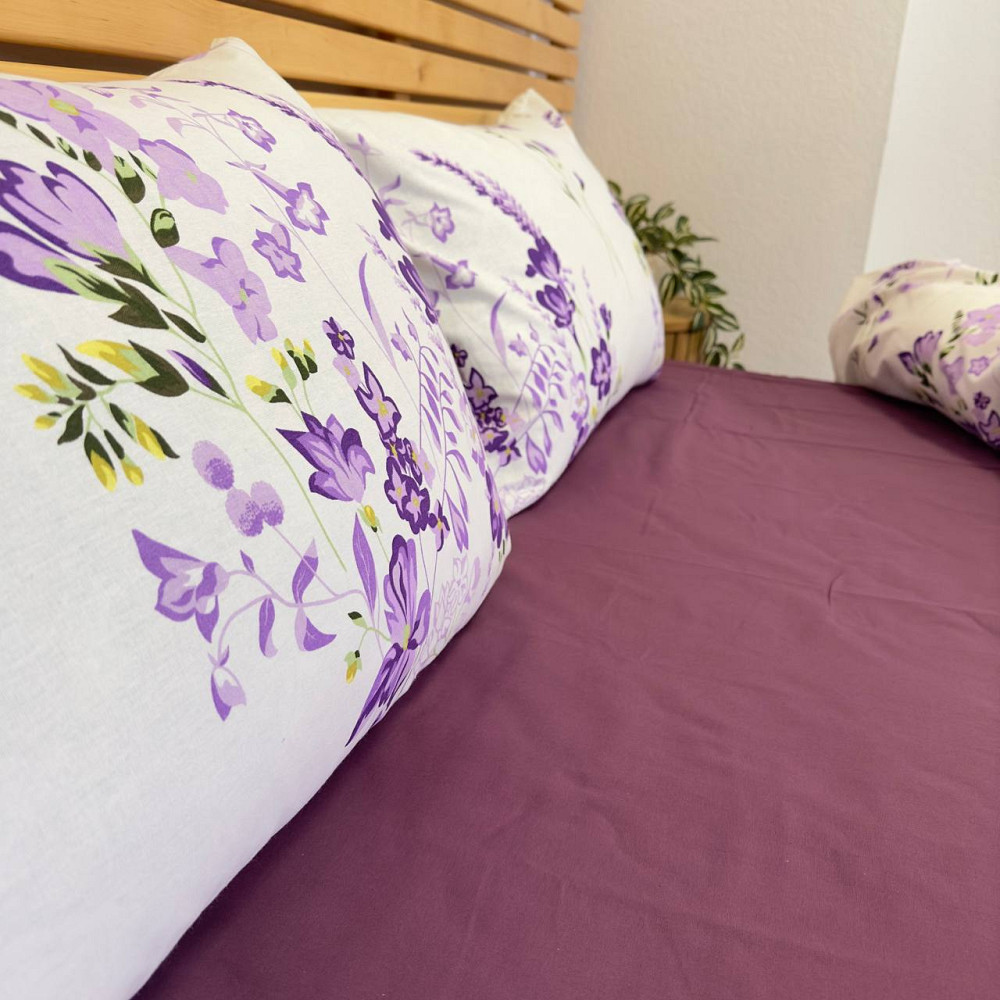 Постельное белье бязь Евро Цветы 100% хлопок YouStar (Белый с фиолетовым) Сумы - изображение 4