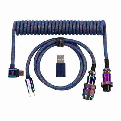 Дата кабель USB-C + USB A to USB-C 1.08m Premium Coiled Aviator blue Keychron (CAB8_KEYCHRON) Винница