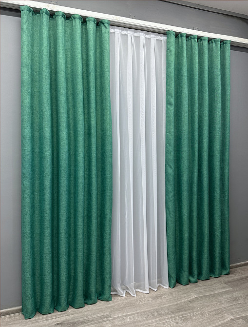 Комплект готовых штор VR-Textil Лен Мешковина № 111ш Бирюзовый 100х275 см 2 шт (31-053) Киев - изображение 4