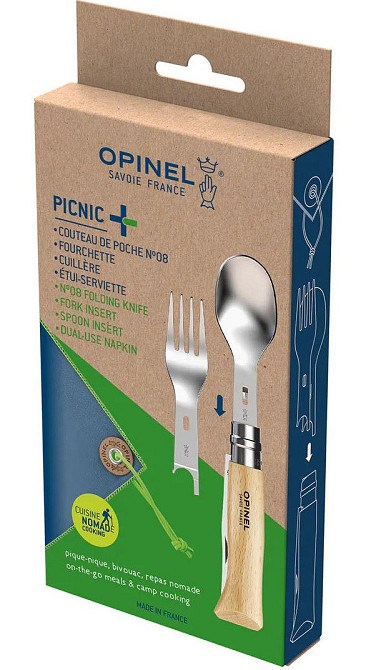 Набор 3в1 Складной Нож - Ложка - Вилка + салфетка для Opinel No.8 