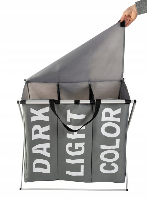 Кошик для білизни зі складною рамою 3 відділення Ruhhy (12257) Сірий Нововолинськ - фото 4