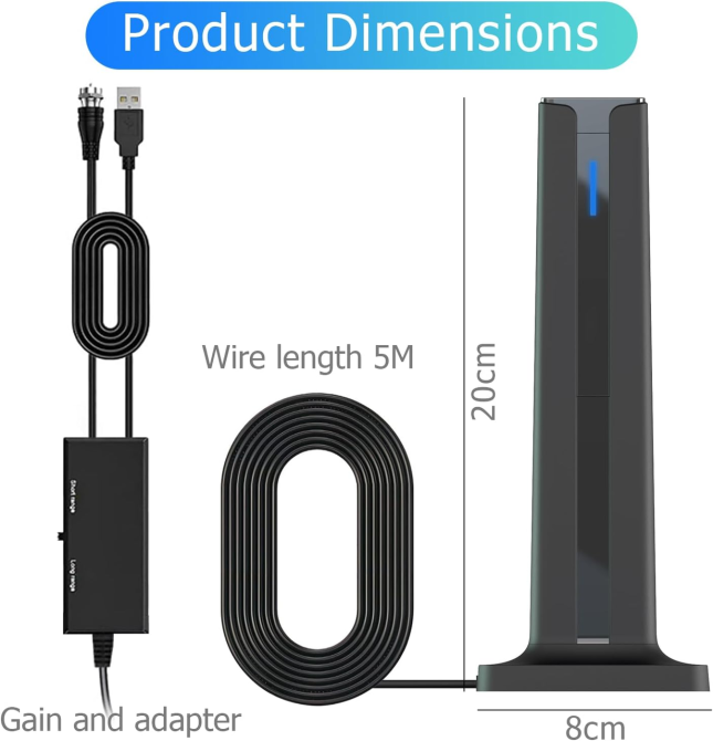 Цифровая комнатная антенна для Smart TV HDTV Amplified с усилителем сигнала 25dBi, кабель 5м, радиус 700+ км, Black Киев - изображение 4