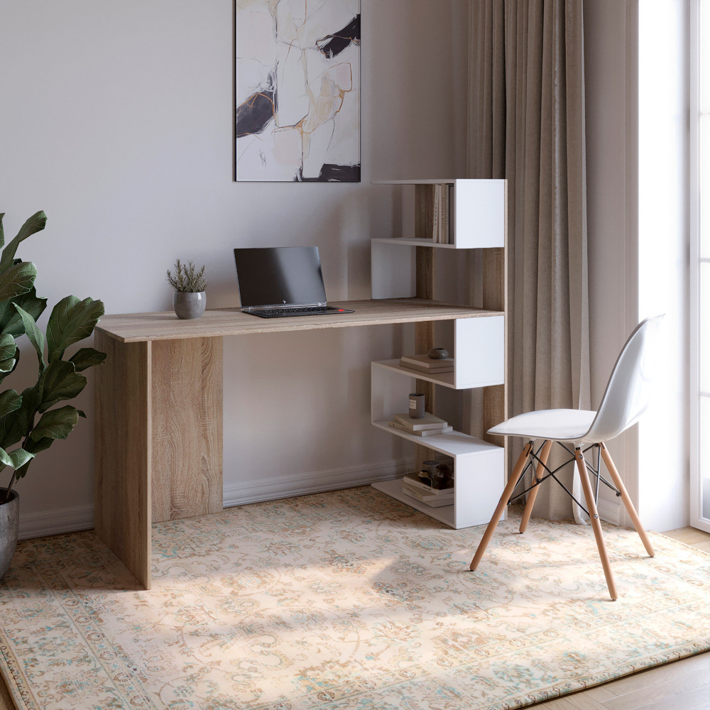 Cтіл комп'ютерний з полицями М-ЗОН Джеко 1416P правий Сонома/Німфея Альба (MZN-031029) Львів - фото 1