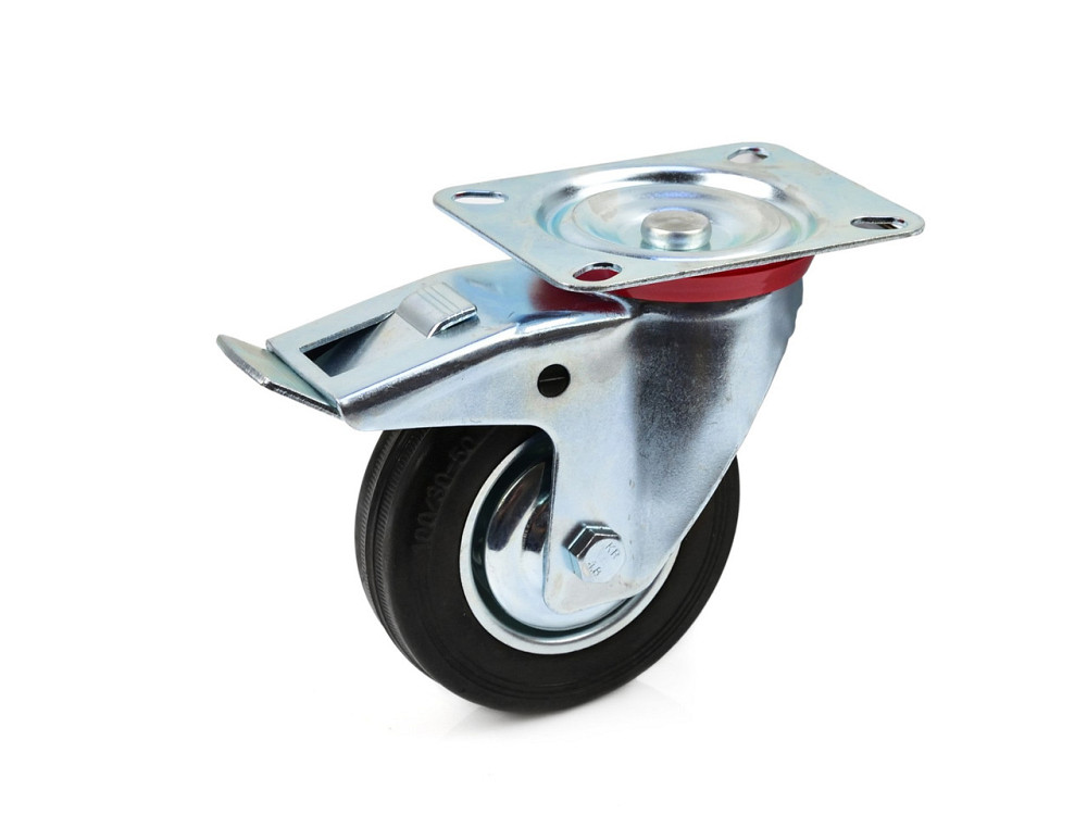 Колесо-блок на підшипнику металічне з гумою поворотне з гальмом 200мм GeKo Киев - изображение 1