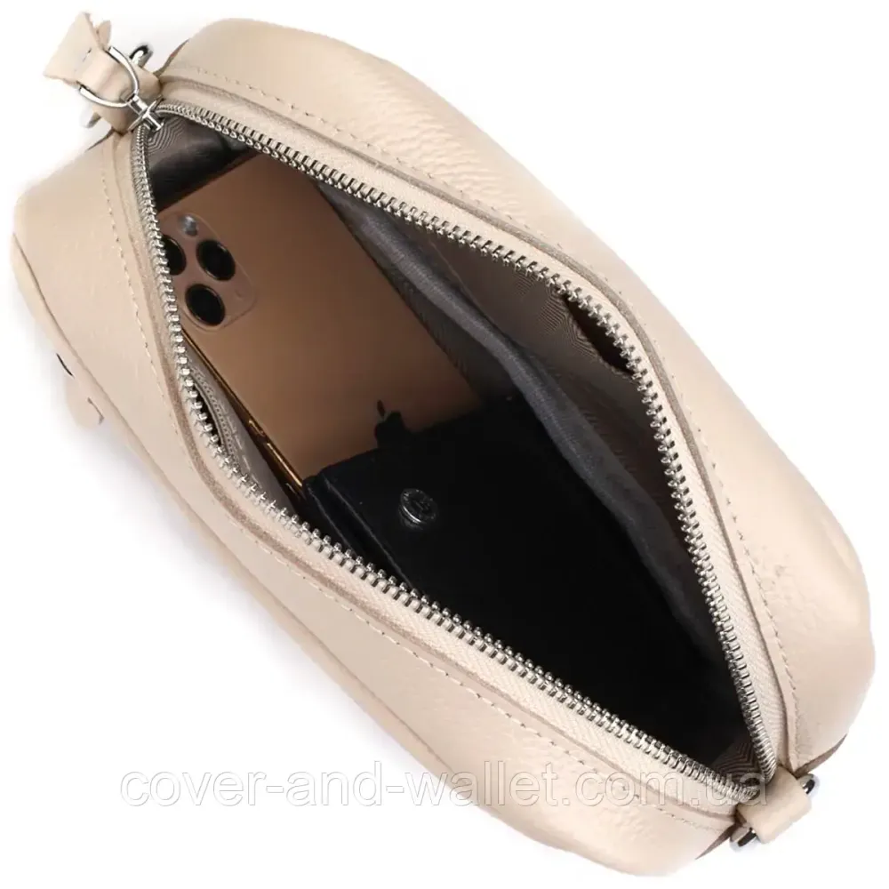 Женская прямоугольная сумка-кроссбоди молочного цвета из кожи Leather Collection Киев - изображение 3