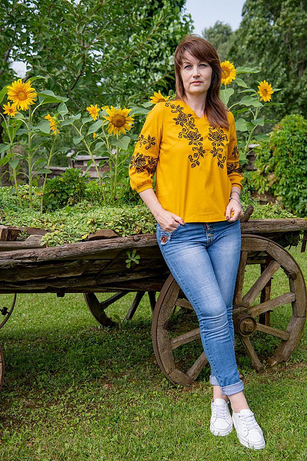 Вышиванка женская, льняная, горчичная, топ Киев - изображение 5