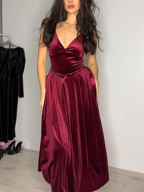 Жіноче вечірнє романтичне плаття з королівського щільного оксамиту Бордо, 42/44 Одеса - фото 6