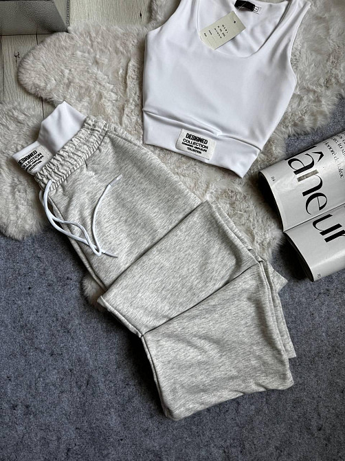 Жіночий прогулянковий костюм-двійка: топ і штани двонитка + мікродайвінг Сірий, 46/48 Одеса - фото 7