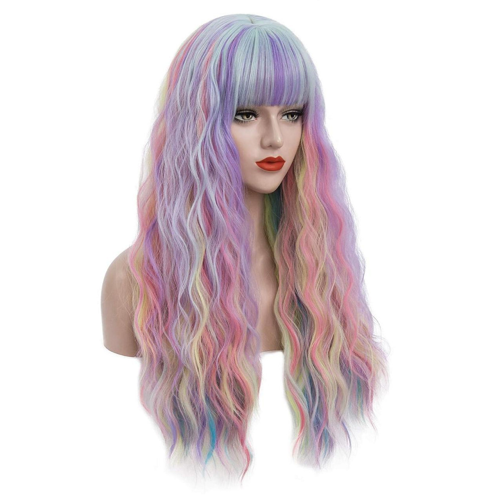 Парик разноцветный длинный волнистый термостойкий 60 см, радужные синтетические волосы для косплея, Хэллоуина Киев - изображение 3