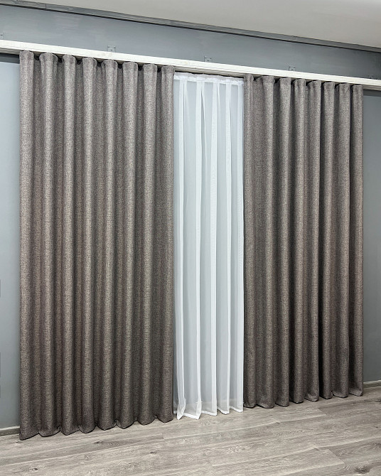 Комплект готовых штор VR-Textil Лен Мешковина № 1769ш Серый 200х270см 2 шт (32-446) Киев - изображение 4