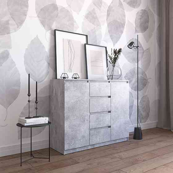 Комод VAYS R-11 Бетон, 4 шухляди та 2 відділення з полицями, без ручок, ЛДСП, 120×40×98 см - для спальні, вітальні, передпокою Львів