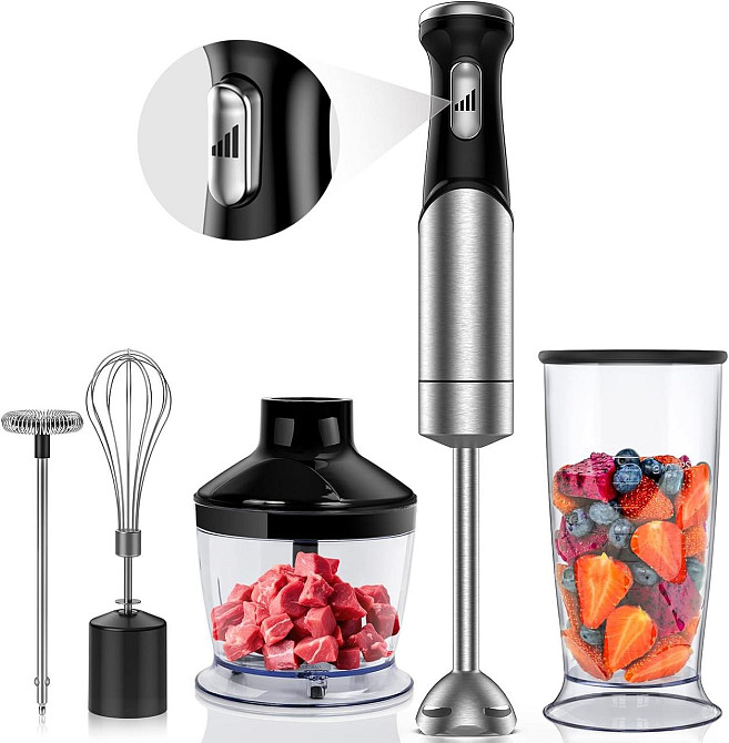Ручной блендер UUOUU 5 в 1, 1200 Вт, из нержавеющей стали, для взбивания, смешивания и измельчения, 500 мл Киев - изображение 1