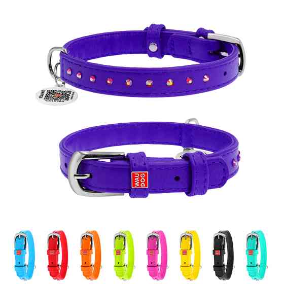 Нашийник для собак шкіряний WAUDOG Glamour з QR паспортом, з клейовими стразами, Ш 12 мм, Дов 2 Коломия