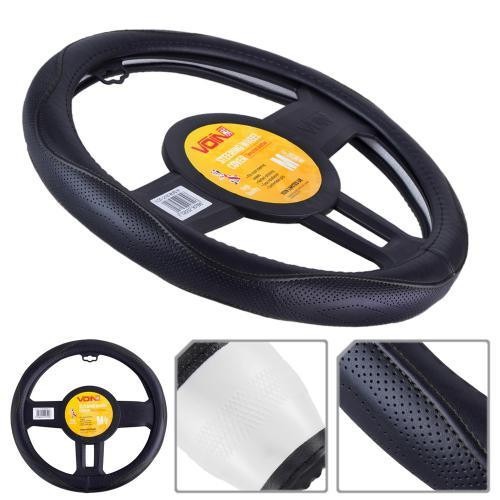 Шкіряний чохол на кермо VLOD-L2160 BK М чорний з одним швом Харків - фото 6