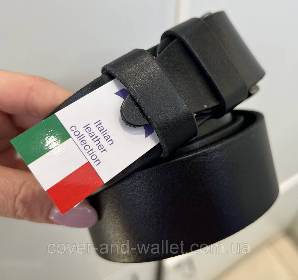 Чоловічий широкий ремінь чорного кольору з італійської шкіри 40мм PS Leather Київ - фото 14
