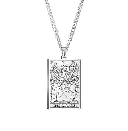 Кулон Таро Закохані The Lovers на ланцюжку 45+5 см, підвіска карта таро срібляста Київ