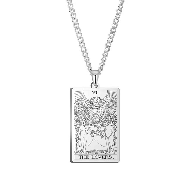 Кулон Таро Закохані The Lovers на ланцюжку 45+5 см, підвіска карта таро срібляста Київ - фото 1