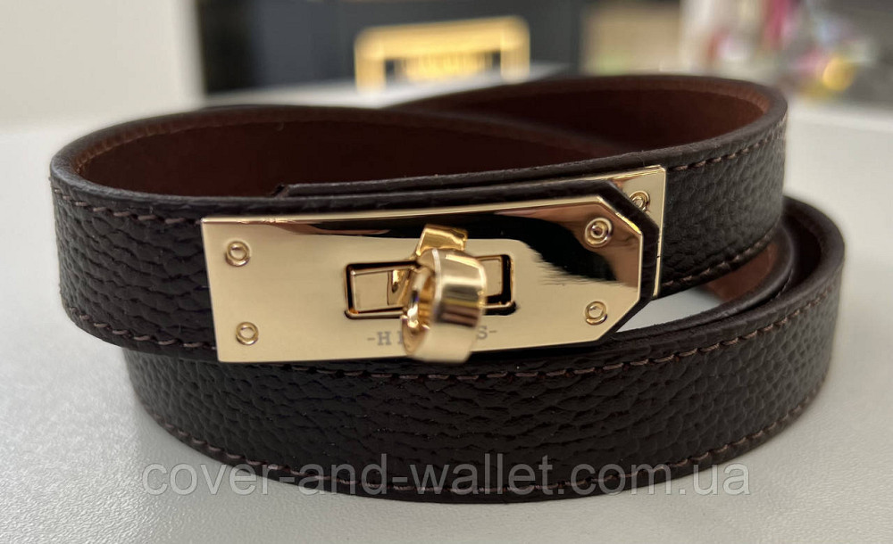 Стильный тонкий женский ремень в коричневом цвете в стиле Hermes 20 мм Puos Киев - изображение 9