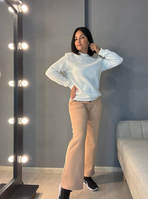 Штаны женские OLIVIA 2236 спортивные кюлоты укороченные на флисе бежевые, бежевый, L Киев - изображение 4