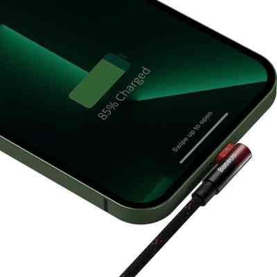 Дата кабель USB 2.0 AM to Lightning 2.0m 2.4A 90° corner black/red Baseus (CAVP000120) Вінниця