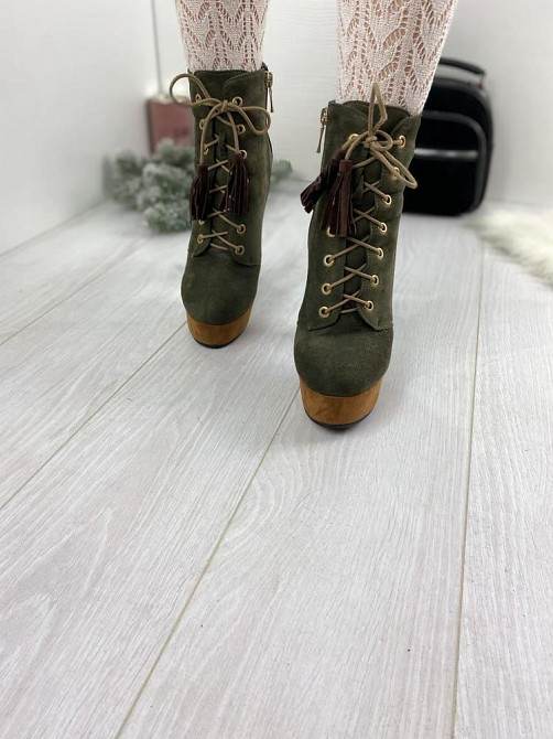 Жіночі черевики L202-M208 комбінований еко-замша 38р. каблук 13см. (1219) Коломия - фото 4