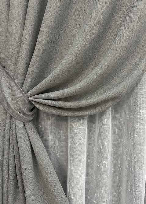 Комплект штор VR-Textil Лен Мешковина 150х270 2шт и Тюль 600х270 1016ш-115т Светло-серый с белым 71-026/5 Киев - изображение 4