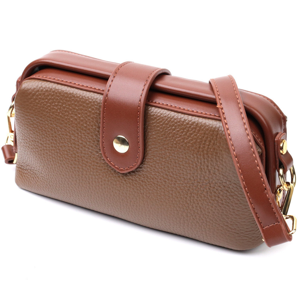 Красивий клатч з цікавою клямкою з натуральної шкіри Vintage 22425 Коричневий Київ - фото 1