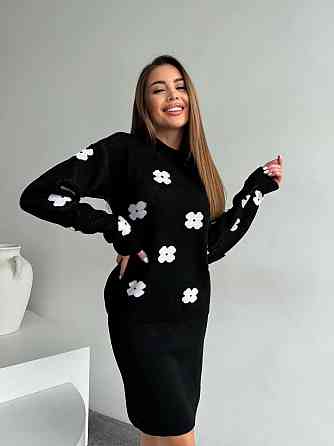 Жіночий базовий в'язаний костюм-двійка машина в'язка Чорний Одеса