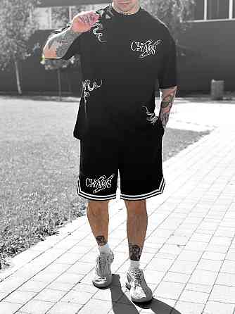 Чоловічий літній костюм шорти з лампасами і футболка оверсайз, костюм на літо чоловічий Чорний SANE Одеса