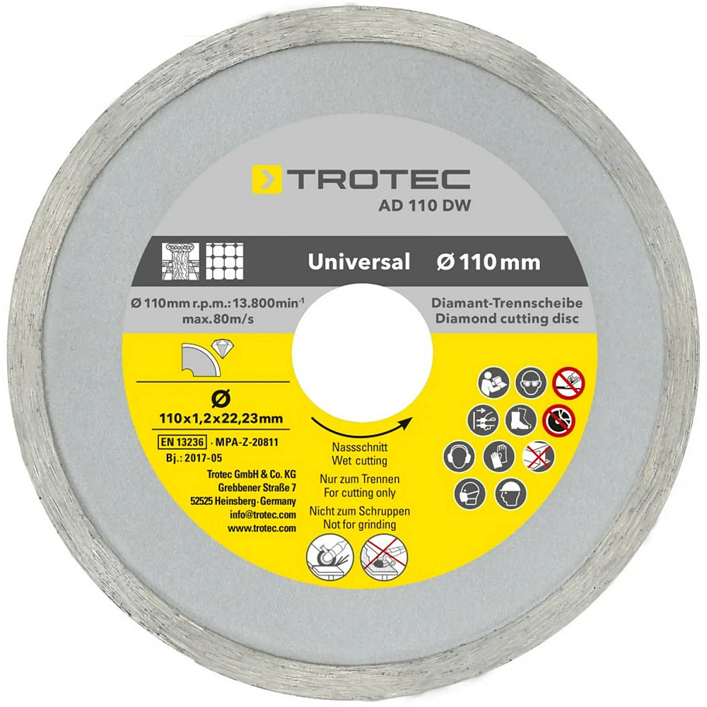Набор отрезных алмазных дисков Trotec 110/115х22.23х1.2 (4 шт) (6225001121) Винница - изображение 5