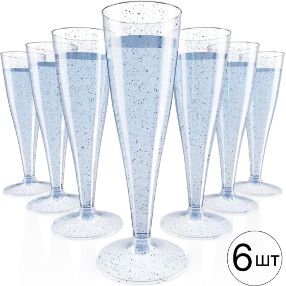 Набір пластикових келихів для шампанського 6 шт преміум класу 133 мл, святкові зі сріблястими блискітками Кам'янець-Подільський