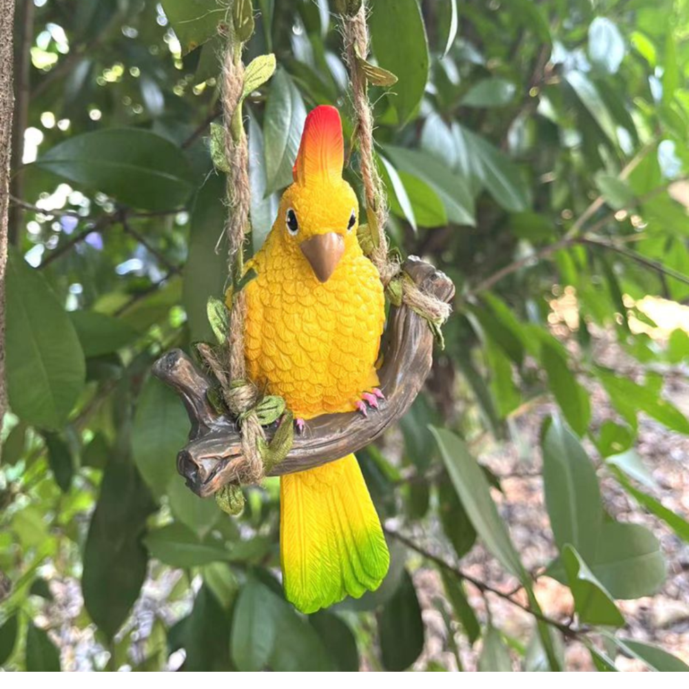 Садовая фигура Попугай Какаду на качели 14 х 9.5 х 4см Полистоун Жовтий Одесса - изображение 1