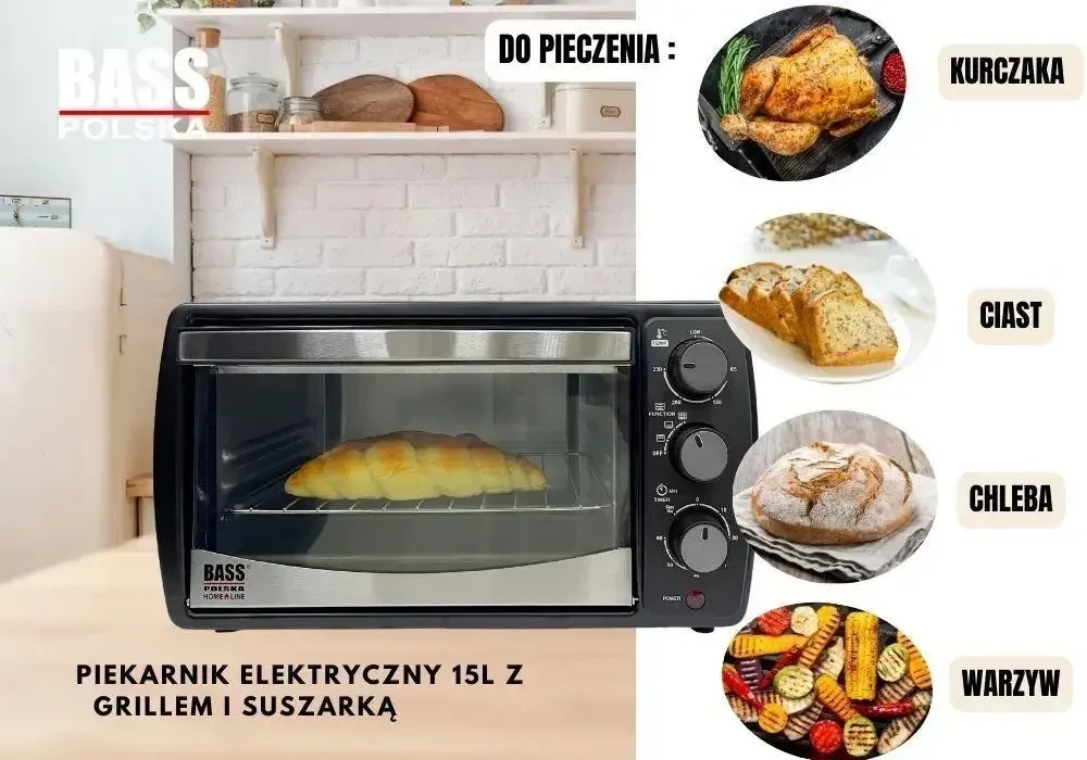 Электрическая печь настольная духовка с грилем и сушкой 15 л 1200W Bass Polska BH 10373 Черкассы - изображение 13