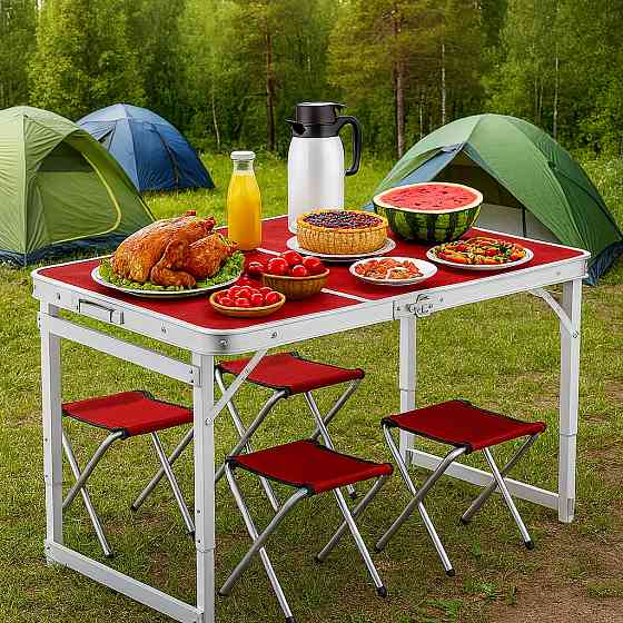 Усиленный раскладной стол для пикника + 4 стула,120х70х60см,Темное дерево SBR Киев