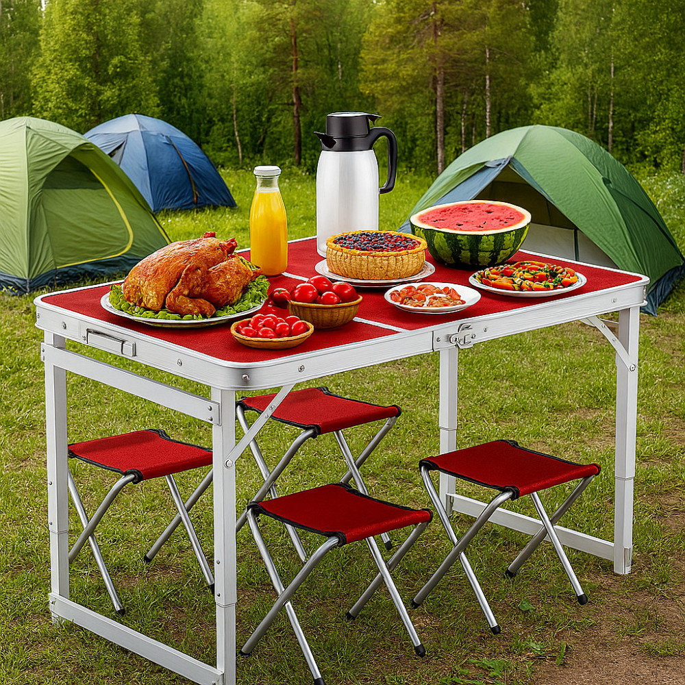 Посилений розкладний стіл для пікніка + 4 стільці,120х70х60см,Темне дерево SBR Київ - фото 5