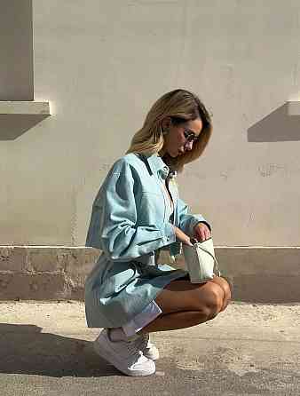 Жіночий стильний костюм-двійка: сорочка та спідниця з необробленим краєм джинс 46/48 Одеса