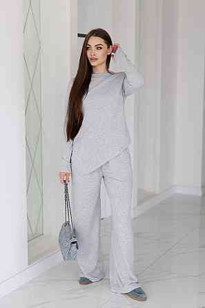 Жіночий костюм з асиметричним лонгслівом "Travel" | Батал Сірий, 50-52 Київ