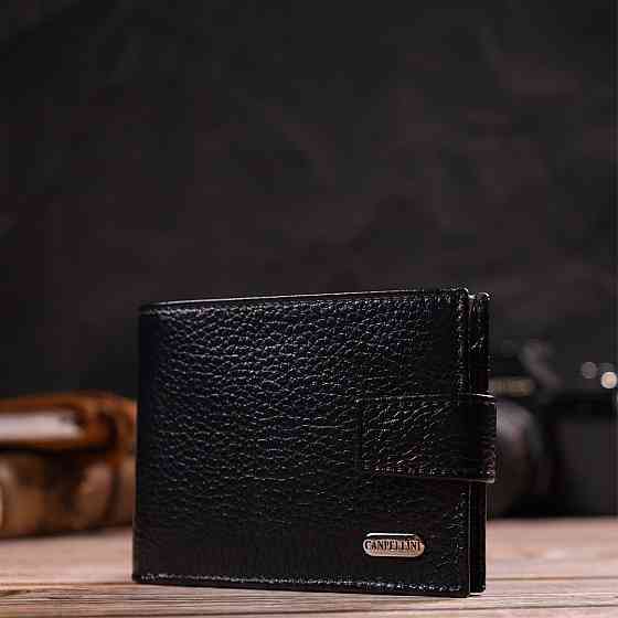 Компактное портмоне для мужчин в комбинации двух цветов из натуральной кожи CANPELLINI 21749 Черное Киев