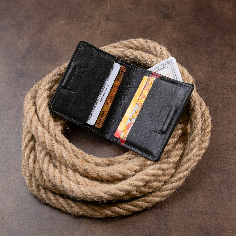 Стильное портмоне-кредитница комби в гладкой коже GRANDE PELLE 11327 Черное Киев - изображение 10