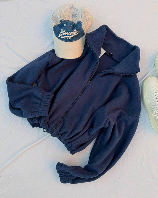 Жіночий об'ємний флісовий бомбер на блискавці двосторонній фліс Синій Одеса - фото 2