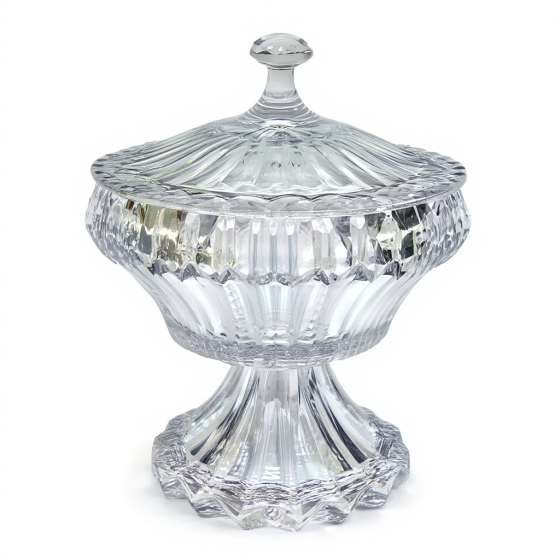 Цукерниця скляна кругла на ніжці, прозоре скло, діаметр 17 см, висота 27 см, висота ніжки 10 см HP-19-140RB Київ