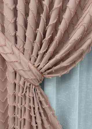 Комплект штор VR-Textil Лен Букле № 1811ш Пудровый 200х295 см 2 шт (32-129) Киев