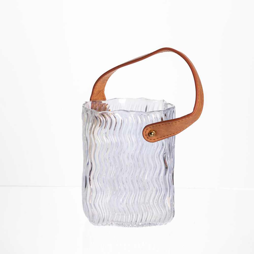 Yiwu Ваза сумочка з ручкою 12×8.5×16 (см) декоративна скляна ваза для квітів 800 (мл) Прозорий Коломия - фото 1