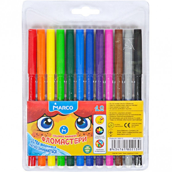Фломастери "Marco" 1690-12 12кол "Super Washable", шт Київ - фото 1