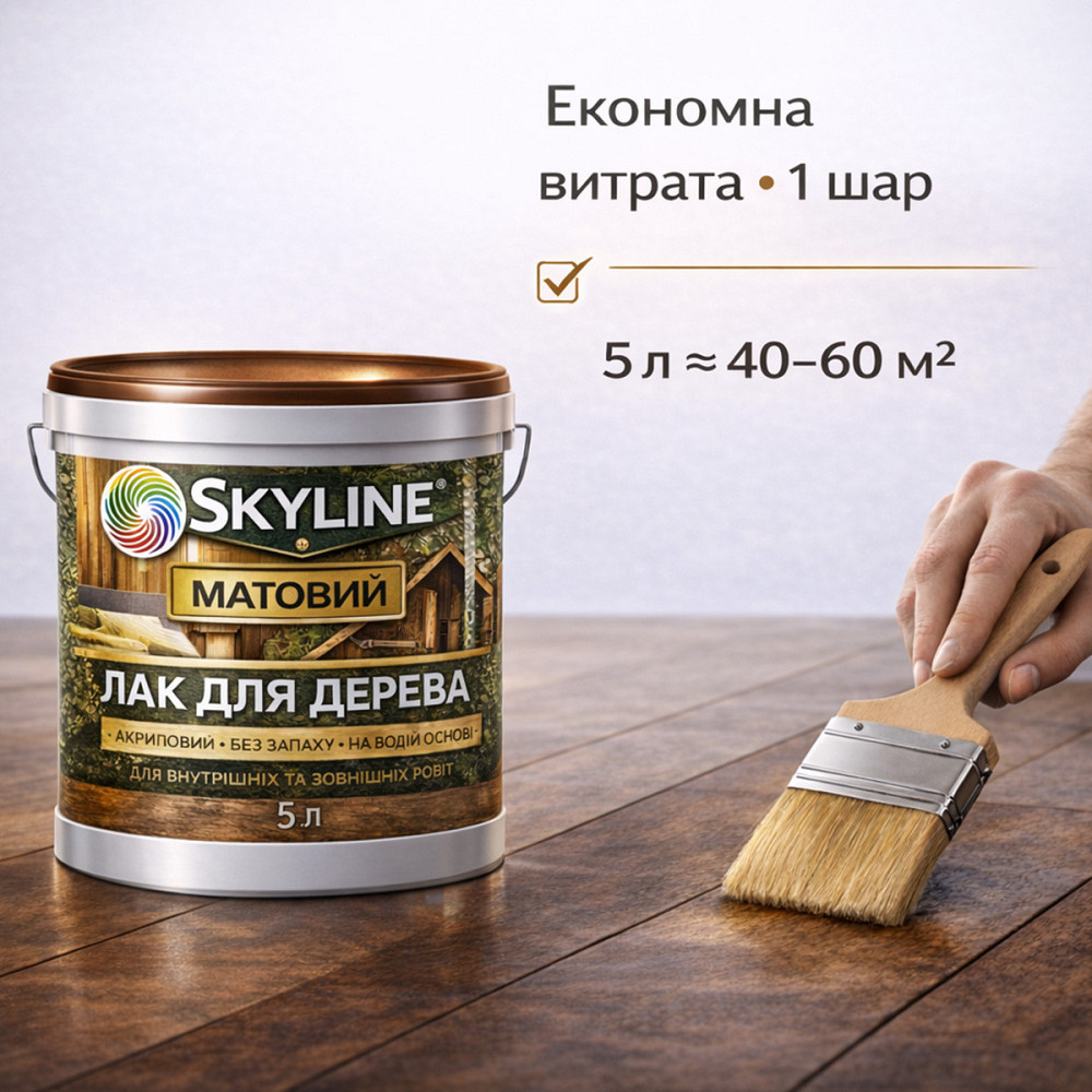 Лак для дерева Skyline матовий акриловий прозорий без запаху для внутрішніх та зовнішніх робіт 5 л Харків - фото 6